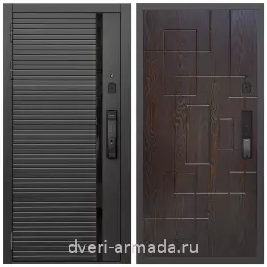 Правые входные двери, Умная входная смарт-дверь Армада Каскад BLACK МДФ 10 мм Kaadas K9 / МДФ 16 мм ФЛ-57 Дуб шоколад