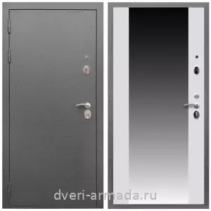 С зеркалом, Дверь входная Армада Оптима Антик серебро / МДФ 16 мм СБ-16 Белый матовый