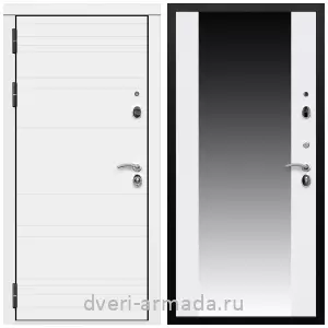 Двери МДФ для квартиры, Дверь входная Армада Престиж Черная шагрень матовый линии горизонт МДФ 16 мм / МДФ 16 мм СБ-16 Белый матовый